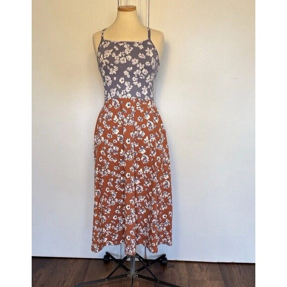 Pact Dresses & Skirts - Pact Womens Medium Navy Blue Floral Organic Cotton Maxi Dress Pockets